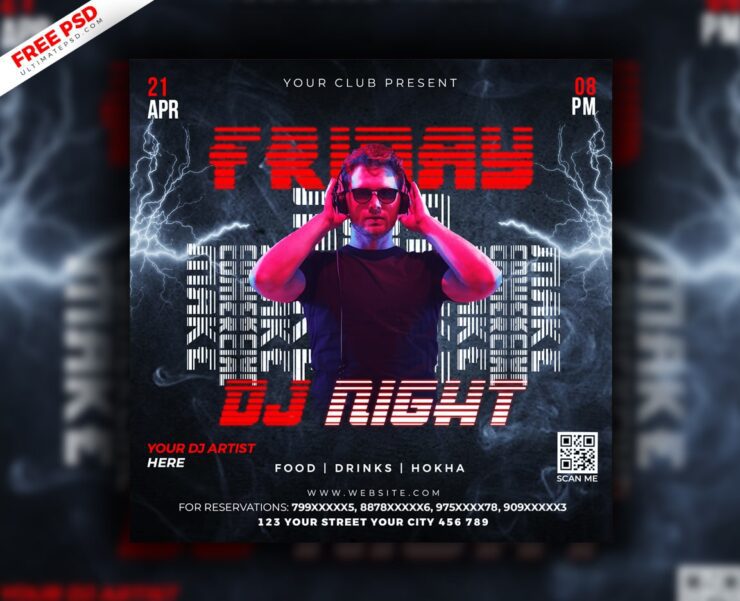 Friday Dj Party Social Media Post PSD Template cover min