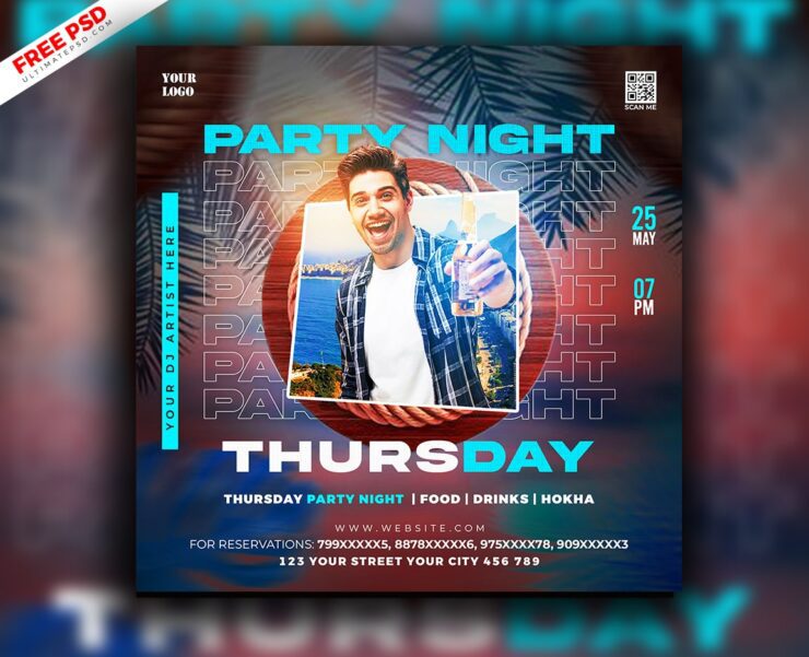 Party Night Social Media Post Design PSD cover min