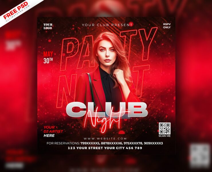 Party Night Social Media Post Free Psd cover min