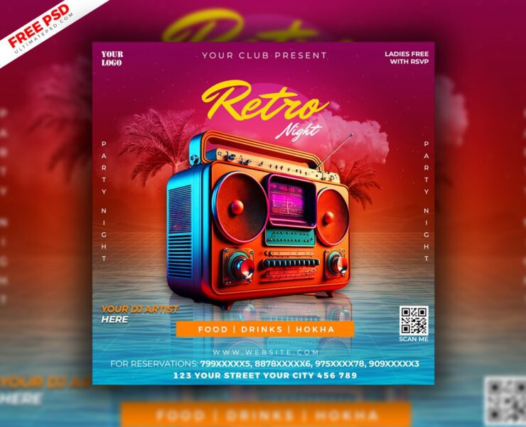 Retro 90s Music Party Social Media Post PSD COVER min 1