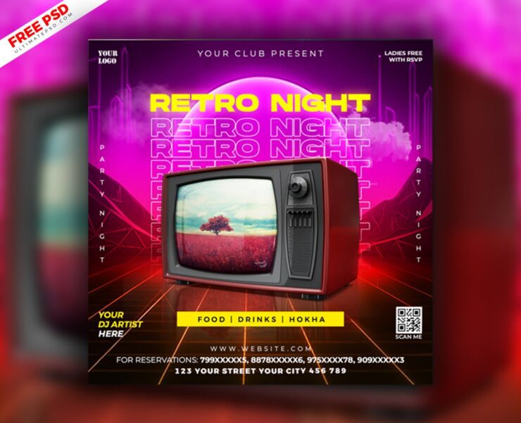 Retro 90s Music Party Social Media Post PSD COVER min