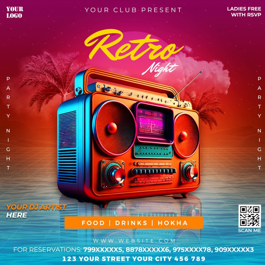 Retro 90s Music Party Social Media Post PSD copy min