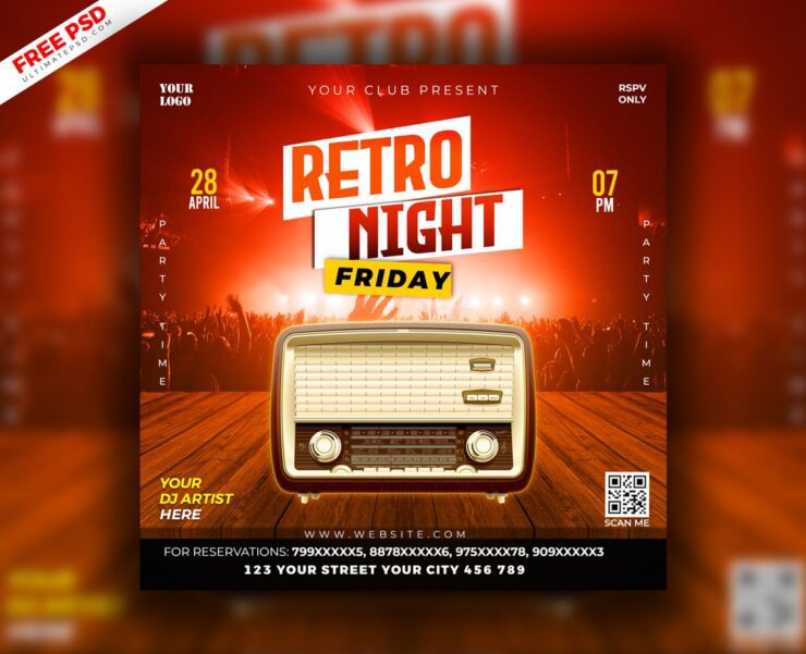 Retro 90s Music Party Social Media Post PSD cover min 2