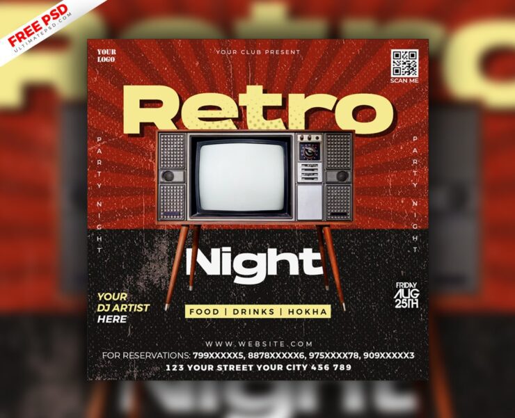 Retro Party Night Social Media Post Design PSD cover min