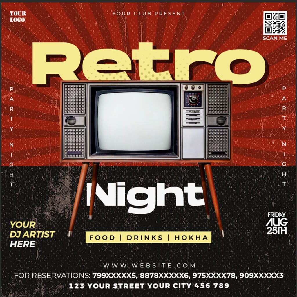 Retro Party Night Social Media Post Design PSD imge min