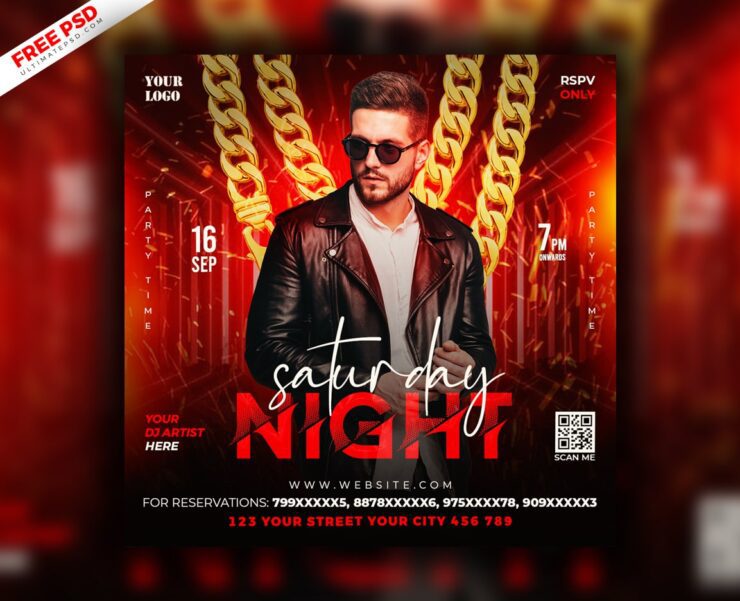 Saturday Dj Party Social Media Post PSD Template cover min